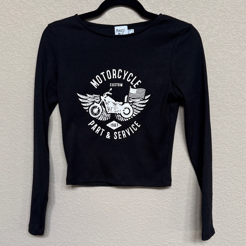 Princess Polly Motorcycle Long Sleeve Crop Top – Size 4 (Like New!) 🔥